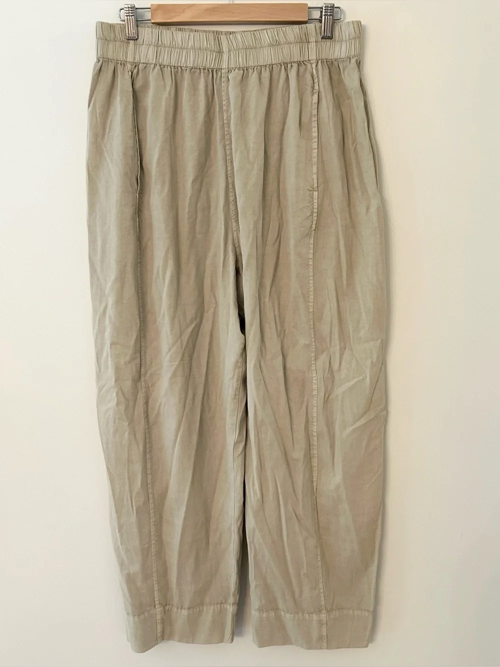 Free People Barrel Leg Elastic Waist Pants Large Beige Cotton Blend High Waist
